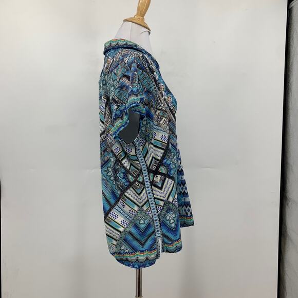 Lucky In Love Blouse Womens XL Extra large Multi Johnny Collar Short Sleeve Top - Picture 3 of 10